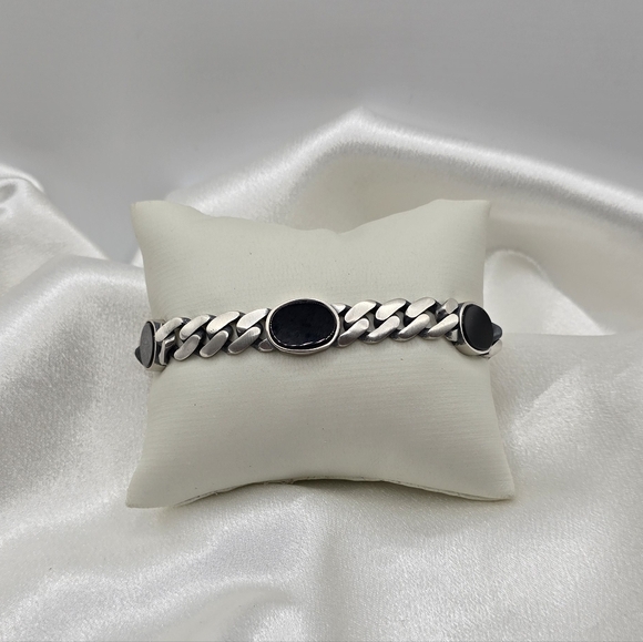 Luxury Gunmetal Over Sterling Silver Miami Cuban Black Onyx Bracelet